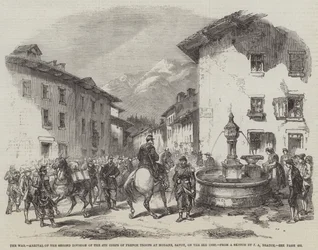 Der Krieg, Ankunft der zweiten Division des 4. Korps der französischen Truppen in Modane, Savoyen, am 3. dieses Monats